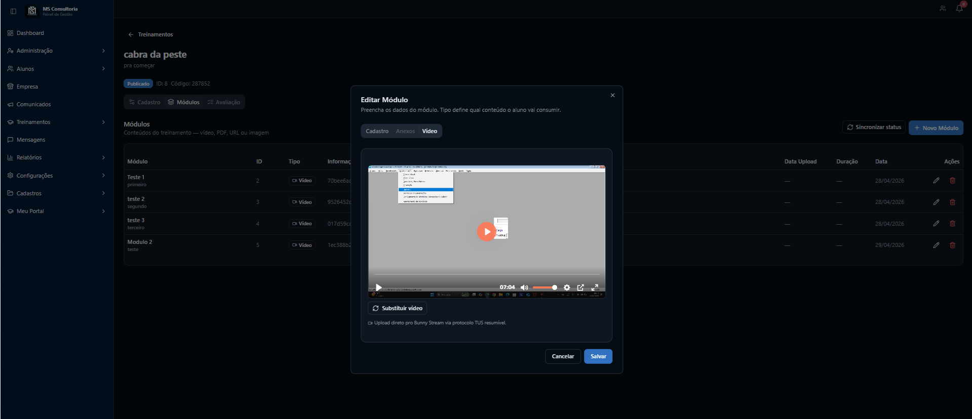 Treinamentos em vídeo